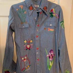 Hand embroidered lightweight jean jacket